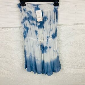 NWT KIWI + PUNCH strapless blue tie dye boho lightweight romper size small